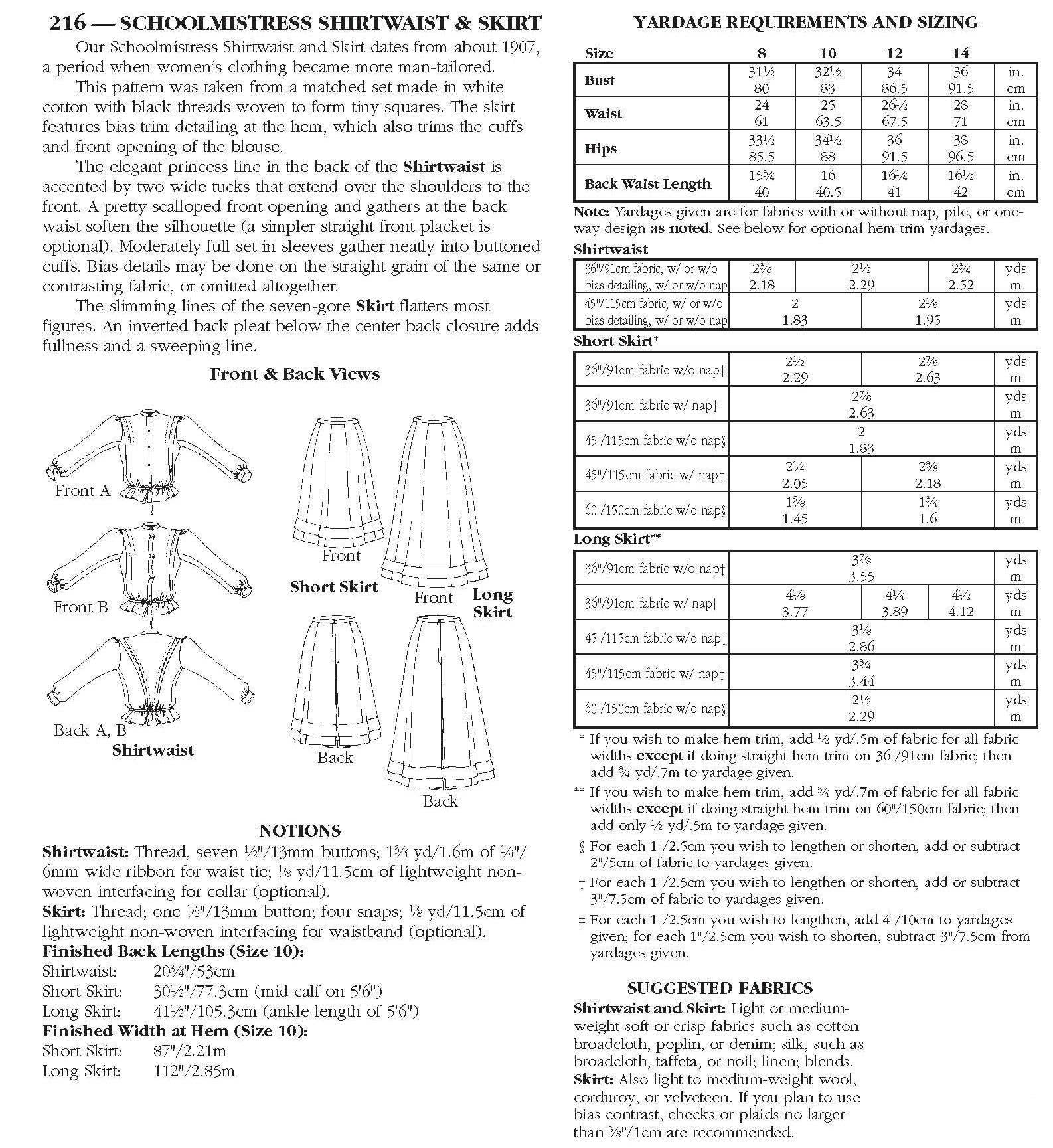 Folkwear Schoolmistress' Shirtwaist & Skirt Pattern - Image 11