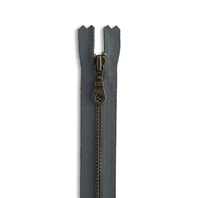 #4.5 Antique Brass Metal Zipper Grey Tape - various lengths