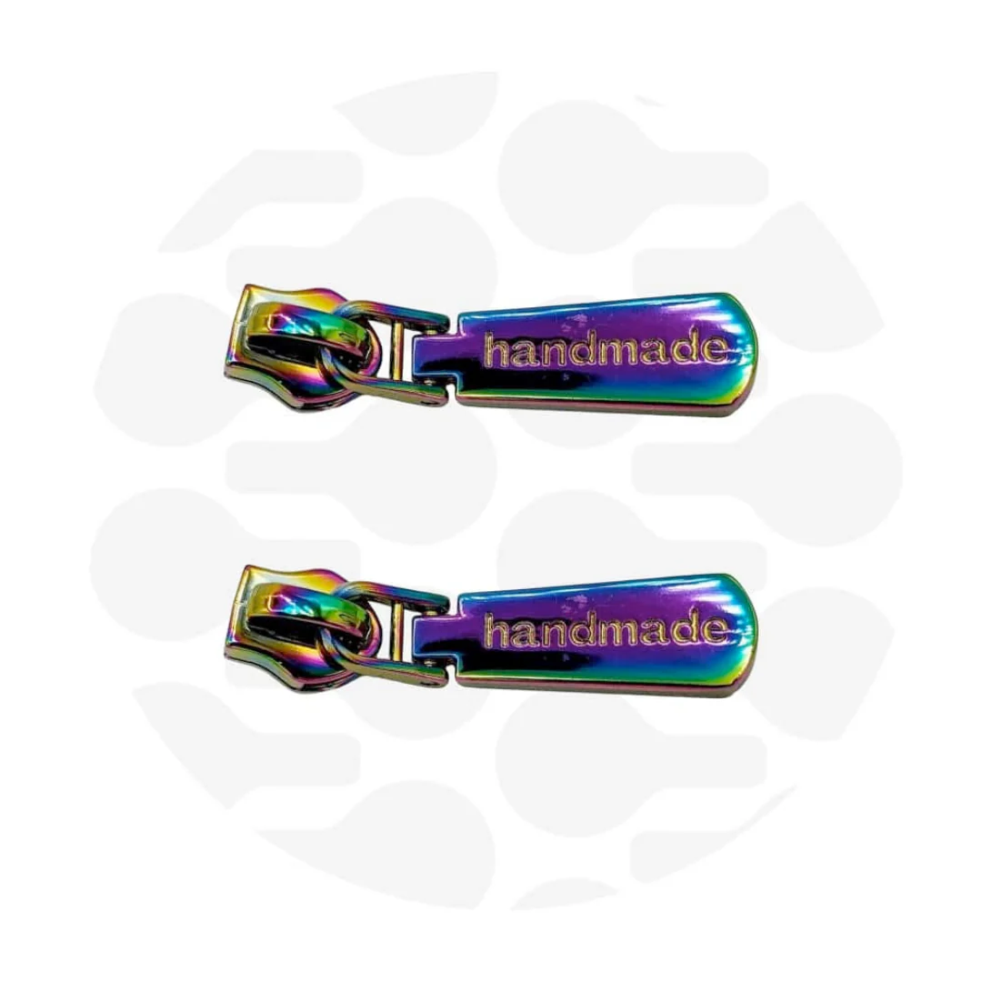 #5 "Handmade" Engraved Zipper Pulls Iridescent Rainbow - 2 per Pack