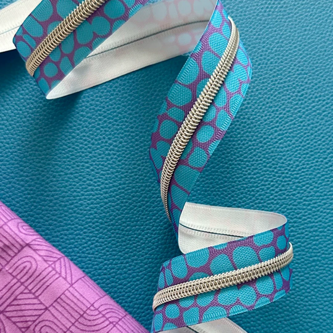 #5 Zipper Tape by the Yard - 3 Yards Blue Pebble with Nickle Teeth