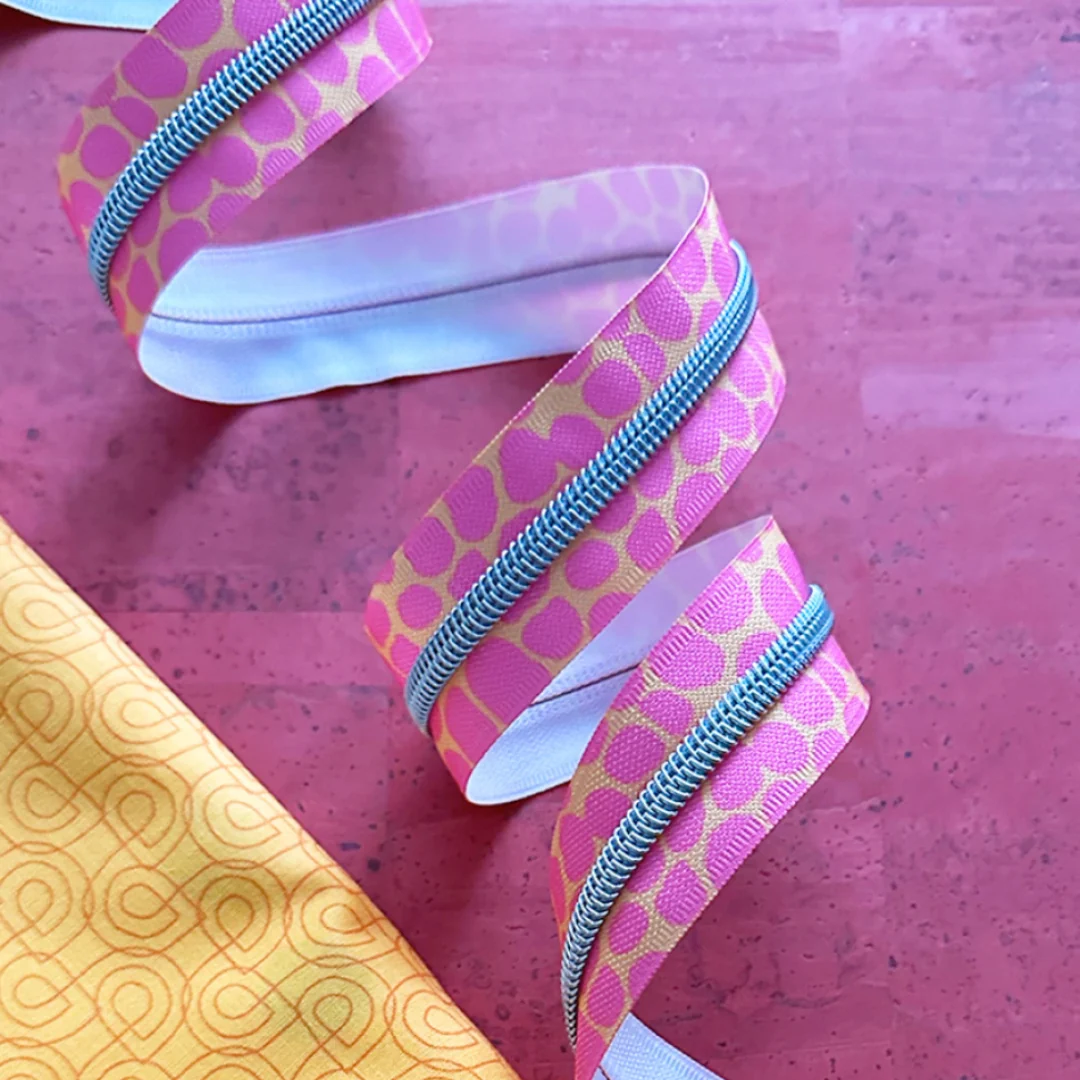 #5 Zipper Tape by the Yard - 3 Yards Pink Pebble with Nickle Teeth