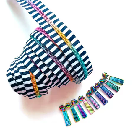 #5 Zipper Tape by the Yard - 3 Yards Rainbow Coil with 9 Pulls