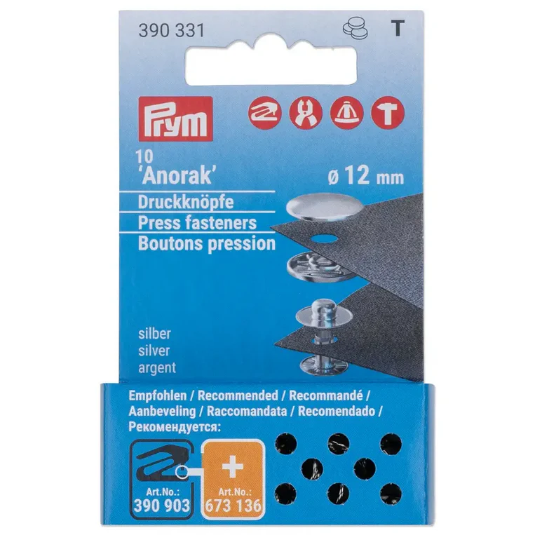 Prym Anorak Fasteners 12mm Silver