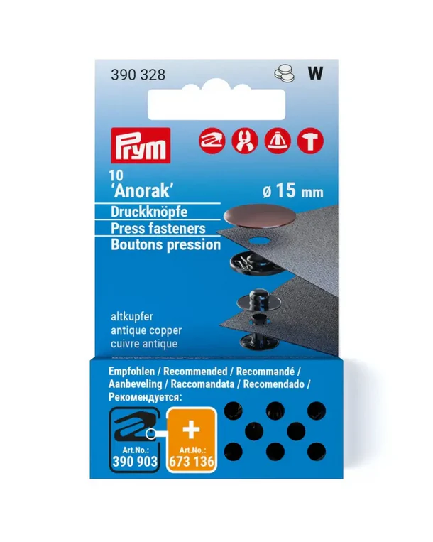 Prym Anorak Fasteners 15mm Antique Copper
