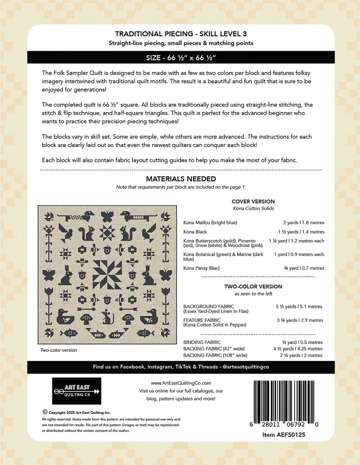 Art East Quilt Company Folk Sampler Quilt Pattern - Image 3