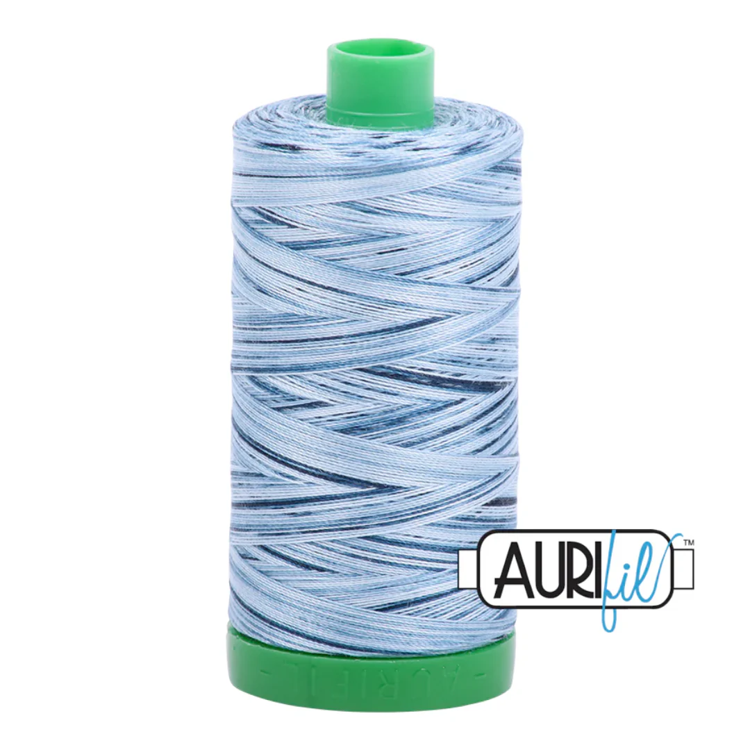 Aurifil Mako Cotton Thread Variegated 40wt 1094yds/1000m Stonewash Blues - #4669
