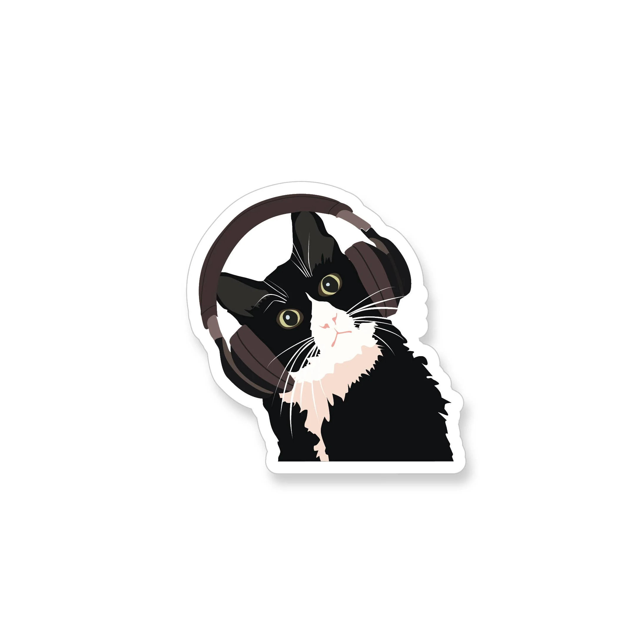 Black Cat with Headphones Sticker