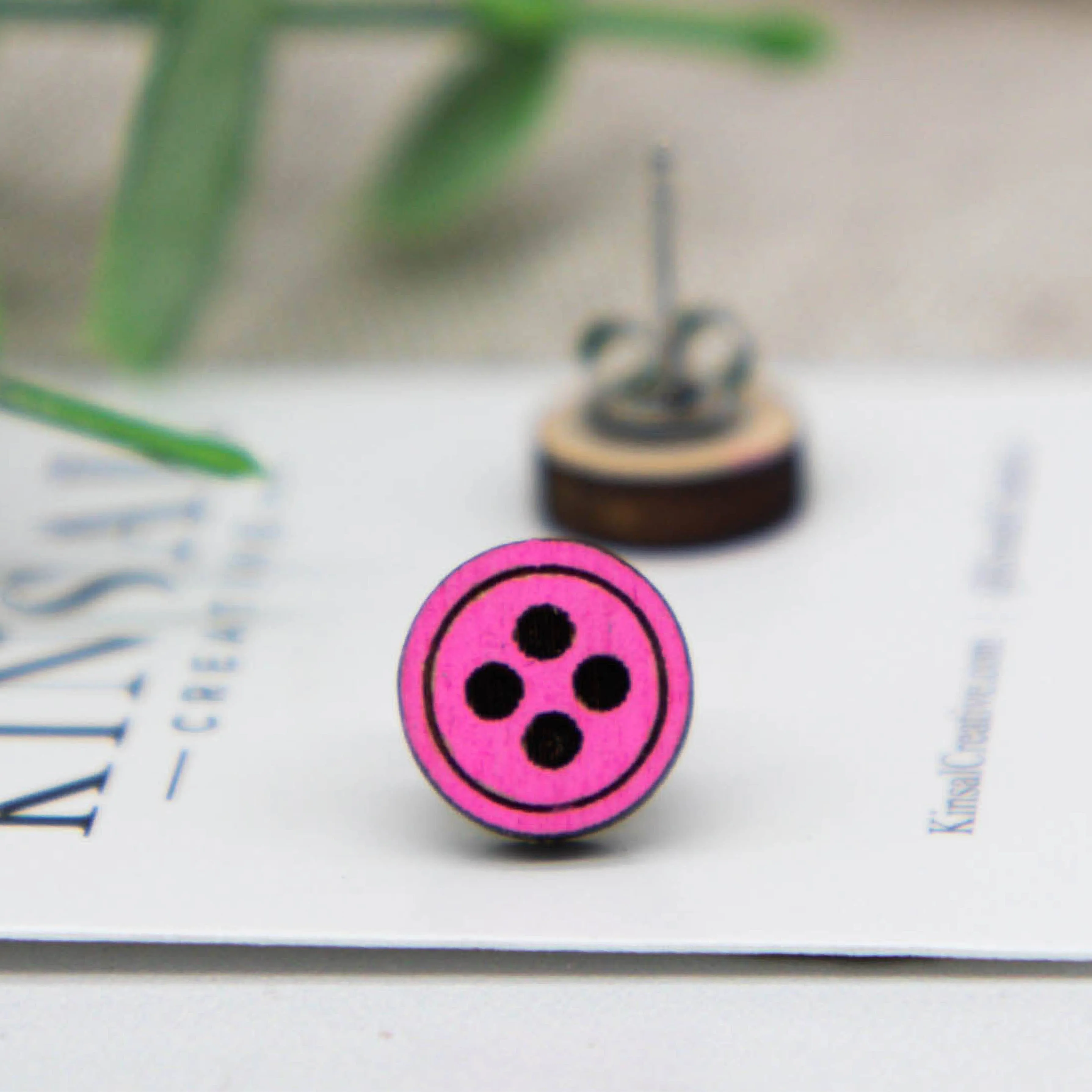 Kinsal Creative Wood Button Stud Earrings - Image 3