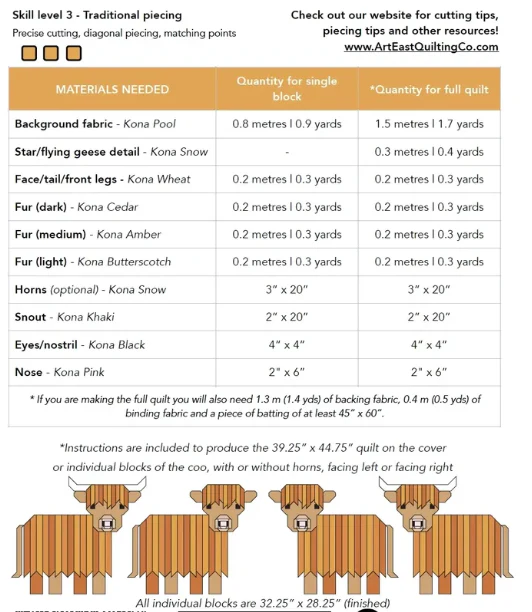 Art East Quilt Cattle Call: A Highland Coo Quilt Pattern - Image 4