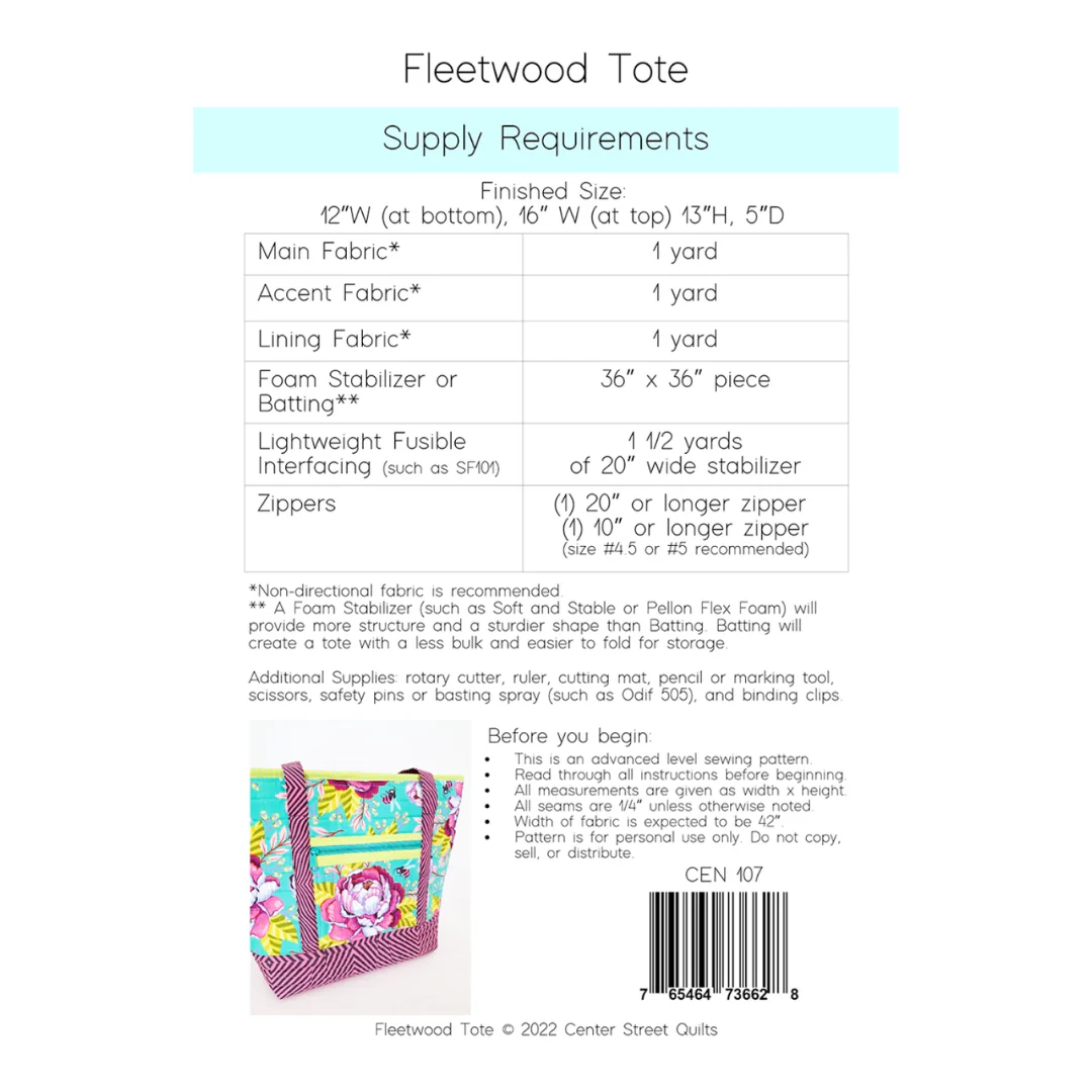 Center Street Quilts Fleetwood Tote Bag Pattern - Image 6