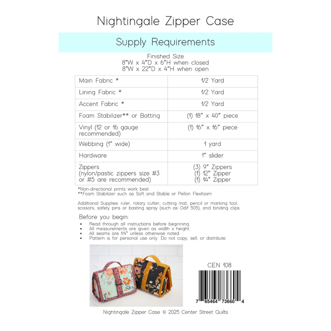 Center Street Quilts Nightingale Zipper Case Sewing Pattern - Image 7