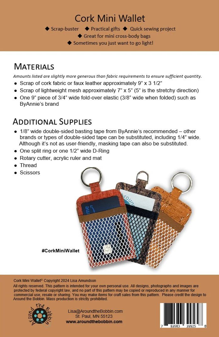 Around the Bobbin Cork Mini Wallet Pattern - Image 2