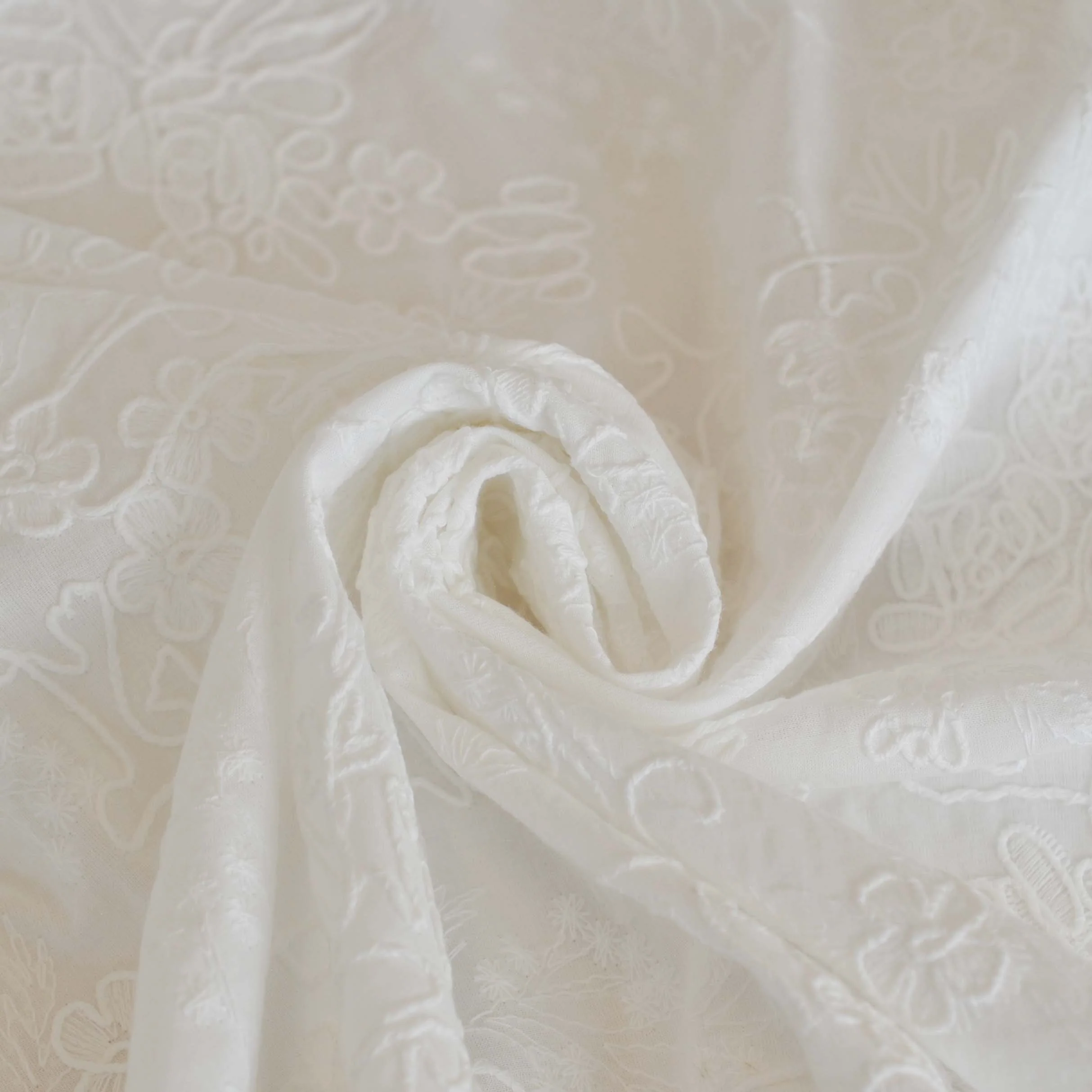 Cotton Freesia Embroidery in White - Image 3