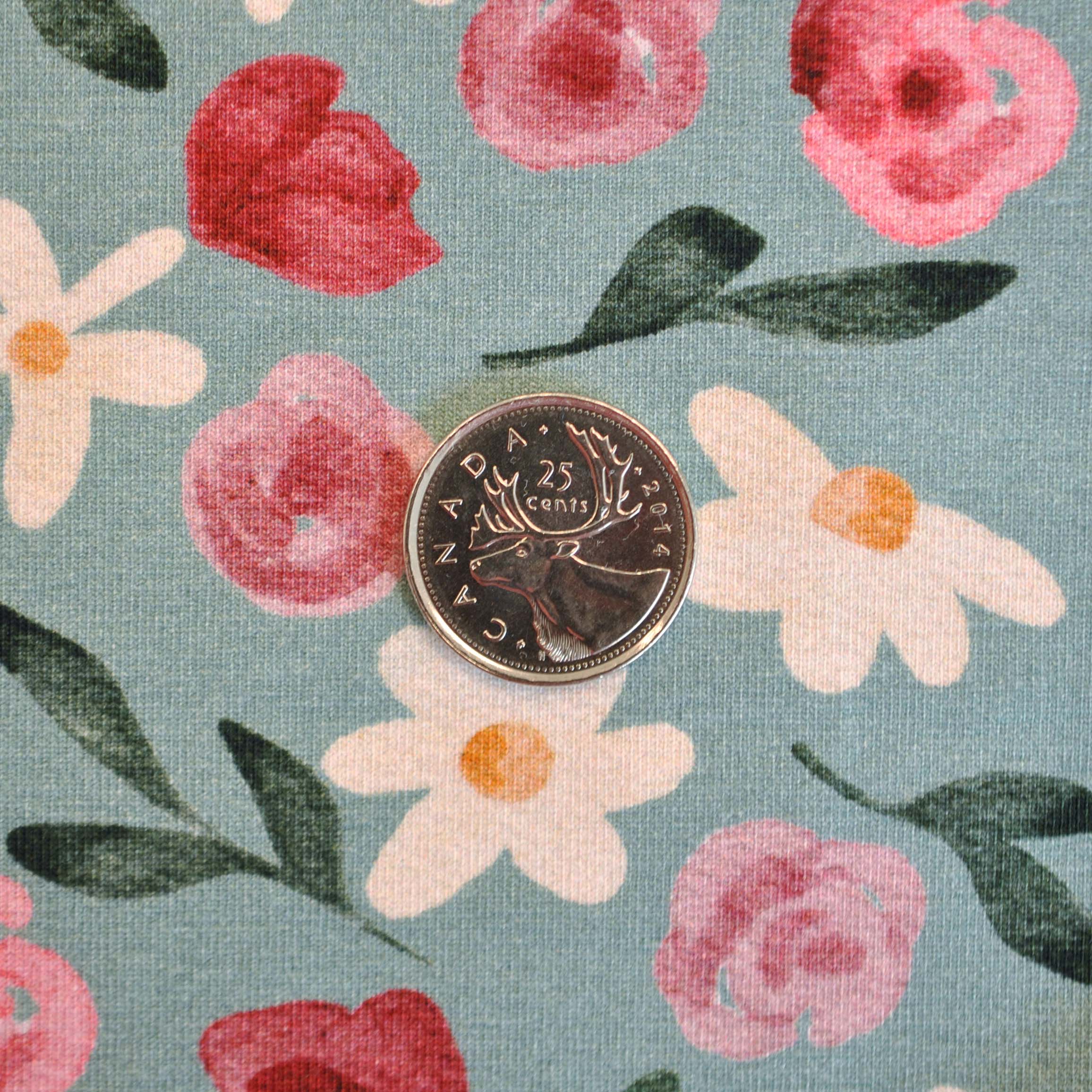 Cotton Jersey Fleurs by Lausemia in Emerald with Red Roses - Image 4