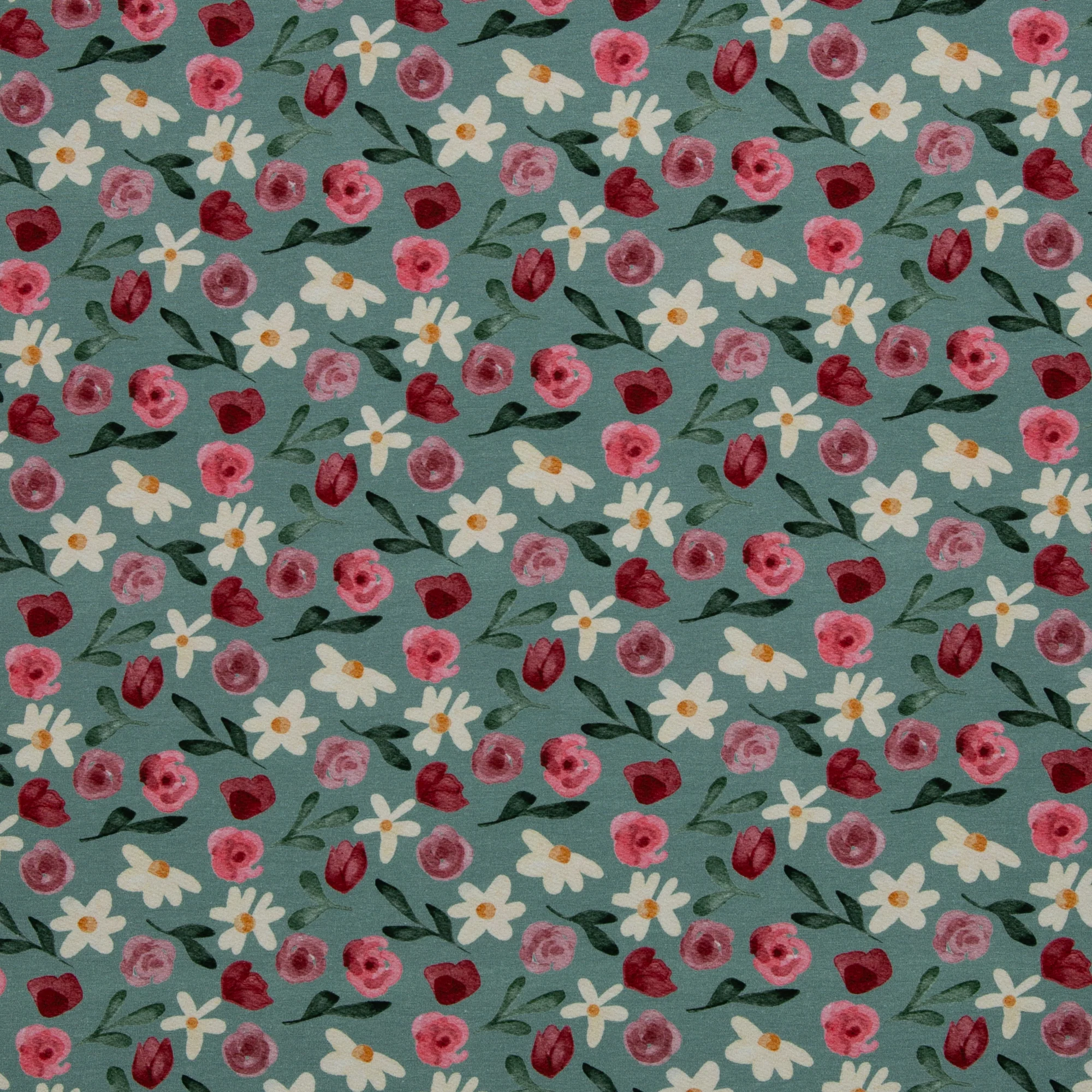 Cotton Jersey Fleurs by Lausemia in Emerald with Red Roses - Image 5