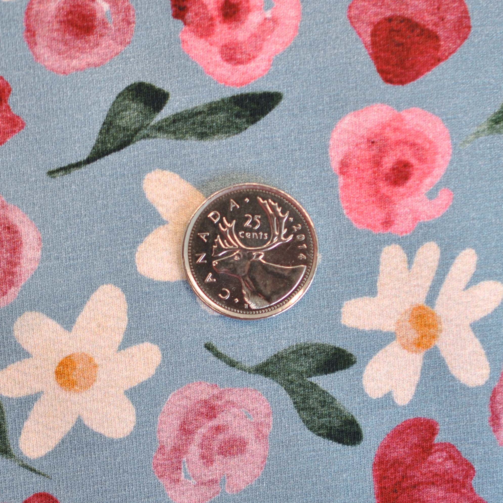Cotton Jersey Fleurs by Lausemia in Light Blue with Red Roses - Image 4