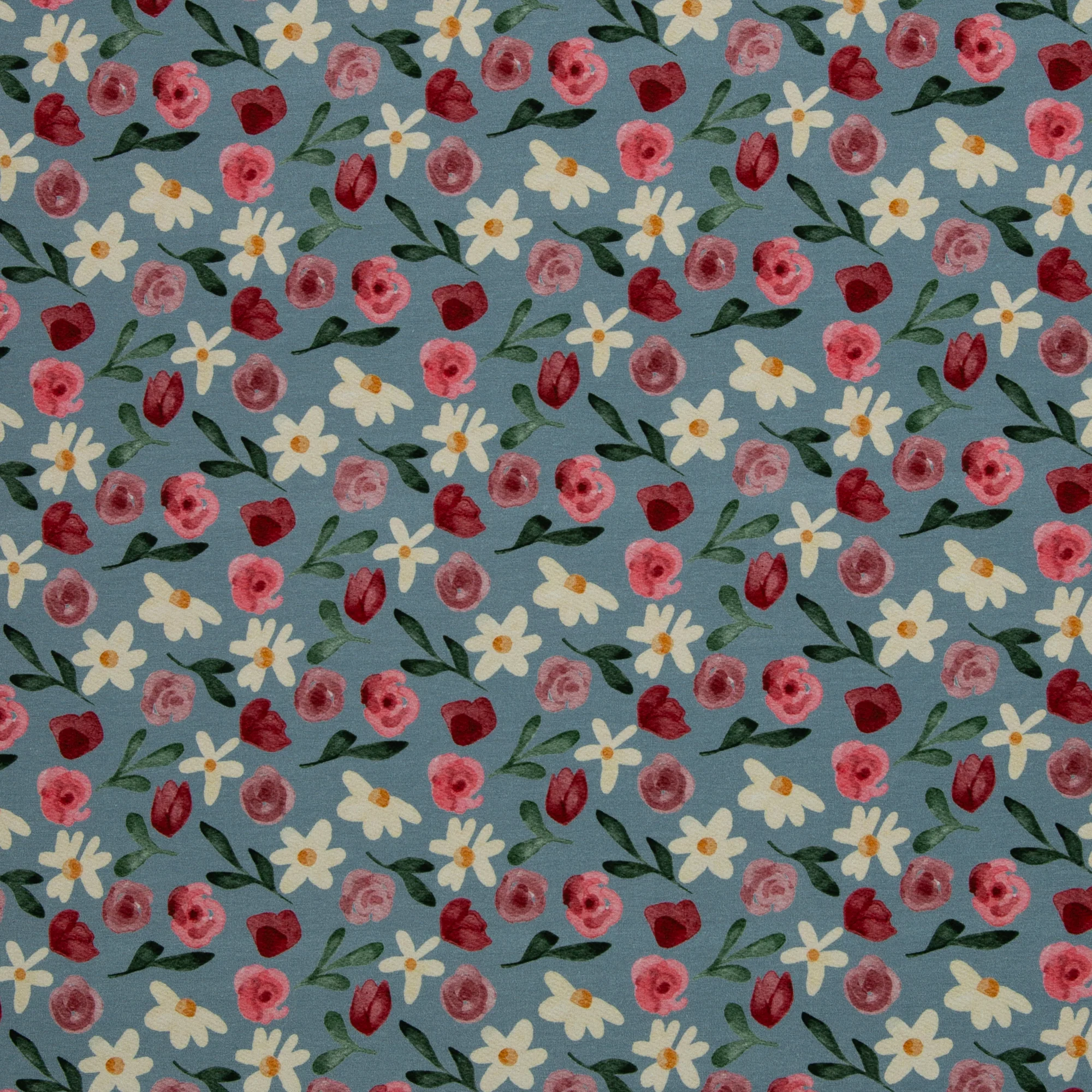 Cotton Jersey Fleurs by Lausemia in Light Blue with Red Roses - Image 5