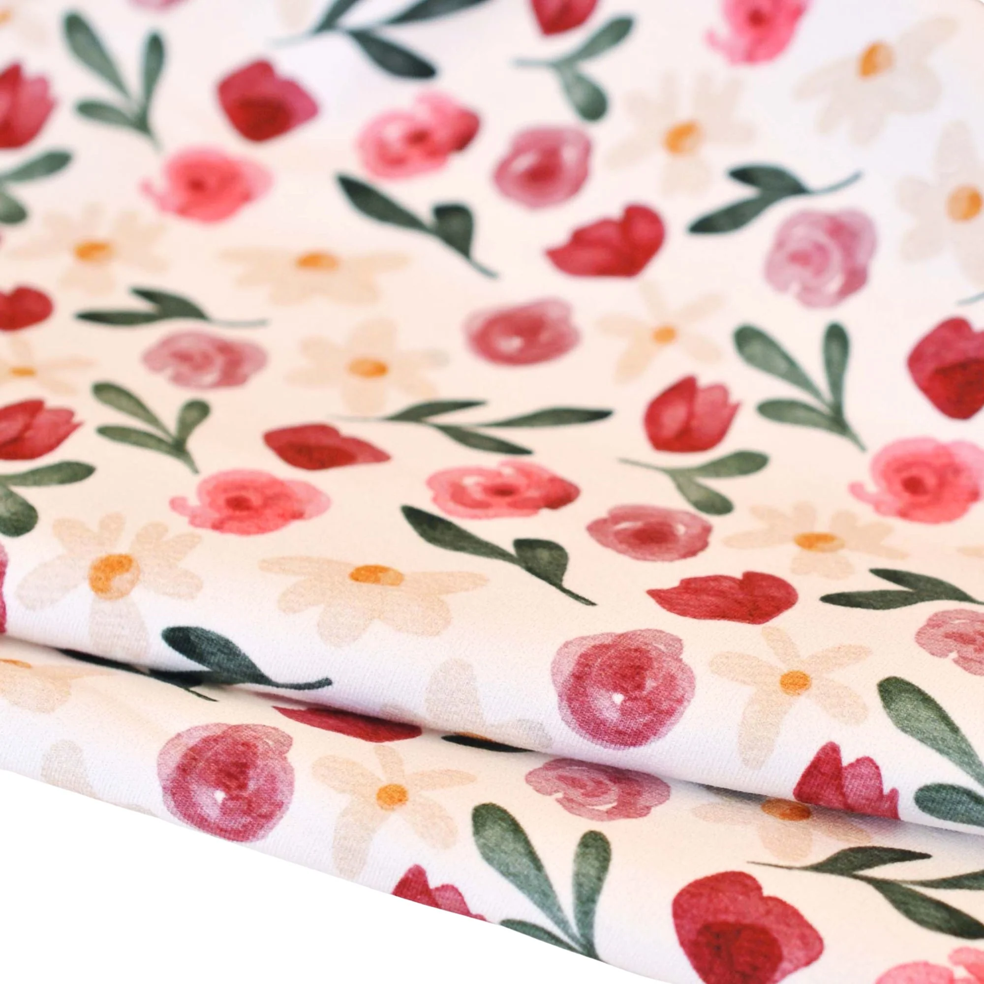 Cotton Jersey Fleurs by Lausemia in White with Red Roses
