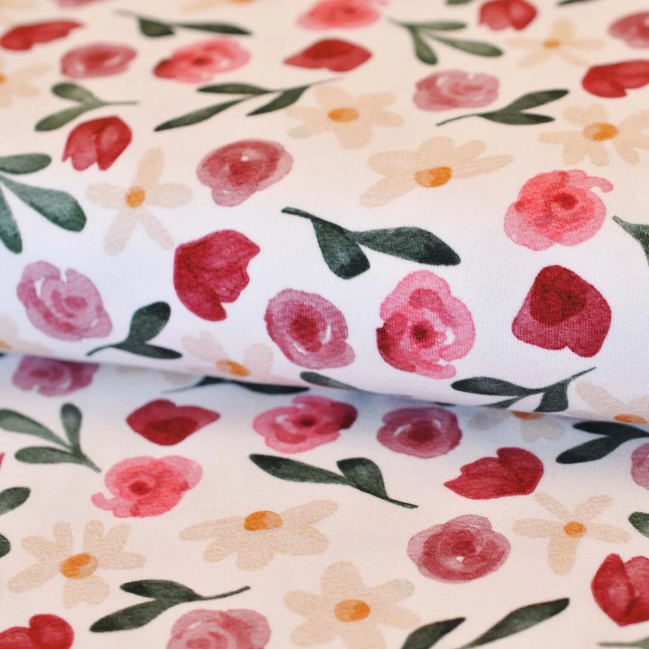 Cotton Jersey Fleurs by Lausemia in White with Red Roses - Image 2