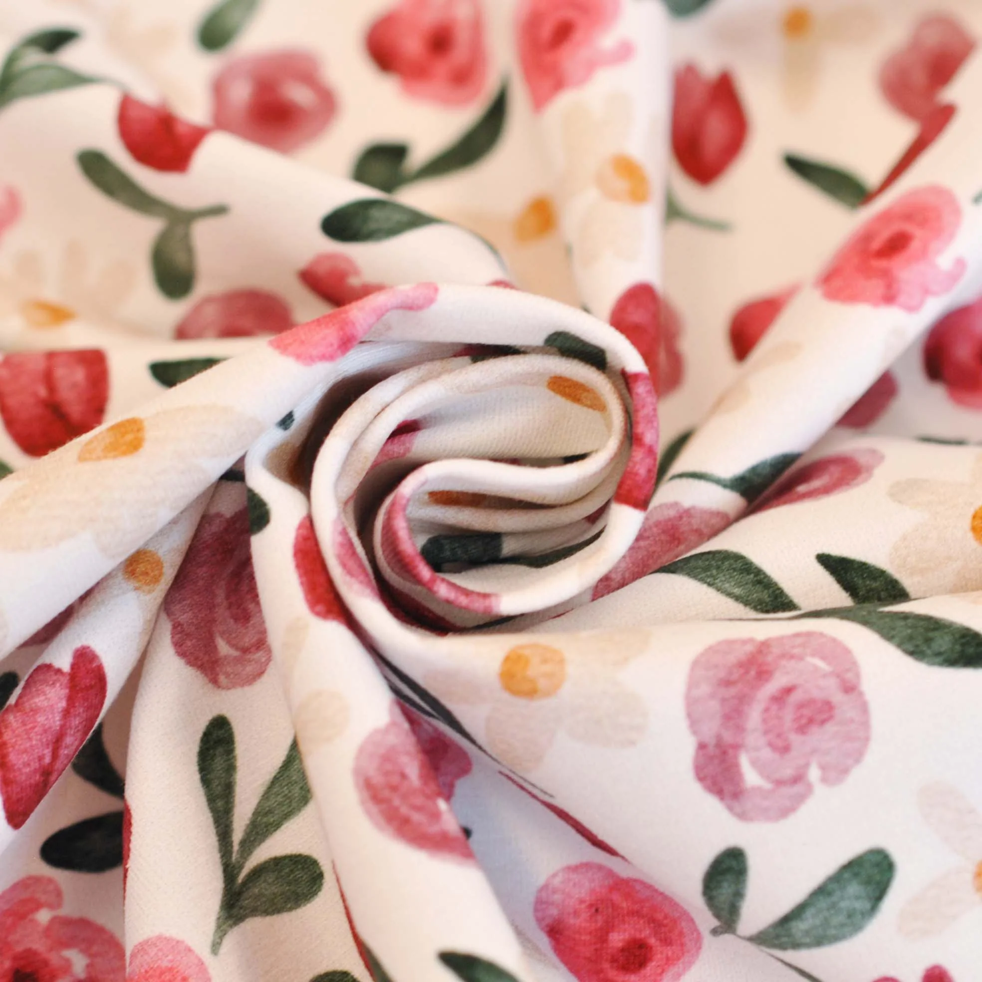 Cotton Jersey Fleurs by Lausemia in White with Red Roses - Image 3