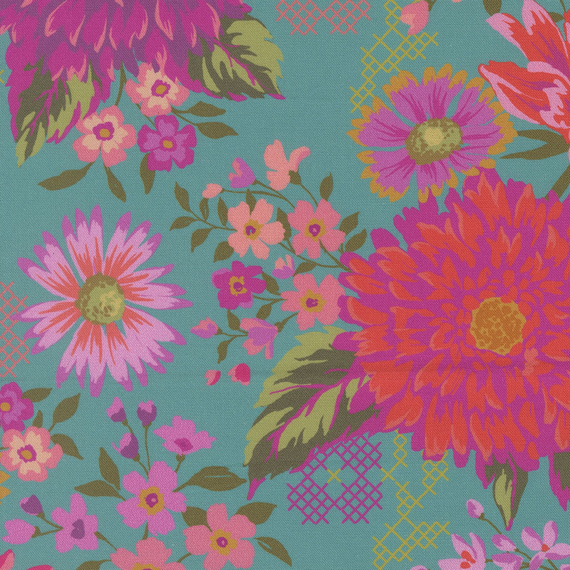 Crystal Manning Parlor Happy Blooms in Teal