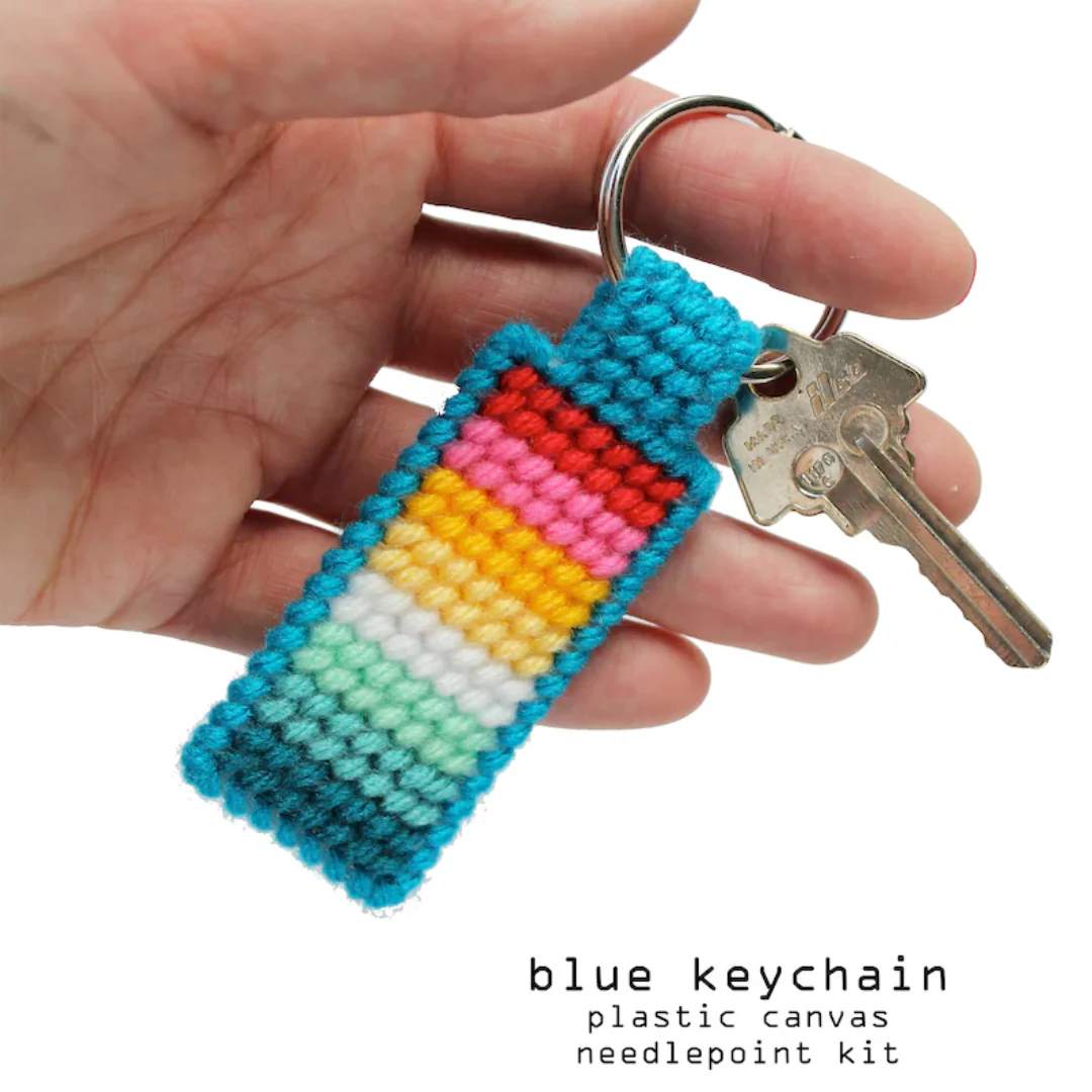 Diana Watters Handmade Blue Cross Stitch Keychain Kit