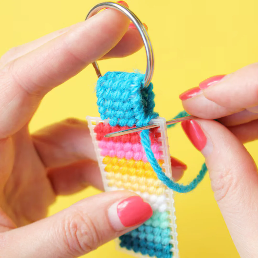 Diana Watters Handmade Blue Cross Stitch Keychain Kit - Image 3