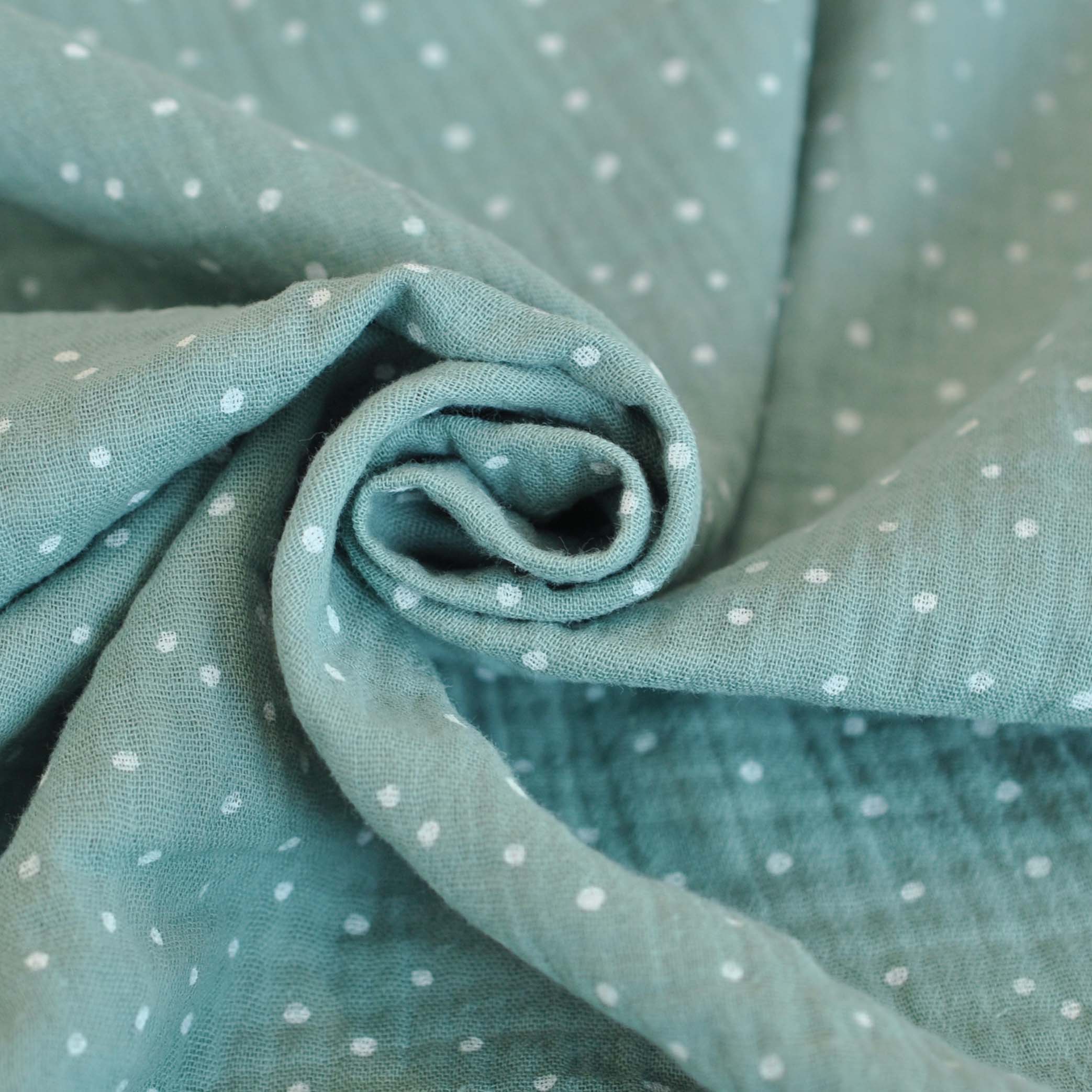 Double Gauze Little Dots in Old Green - Image 3