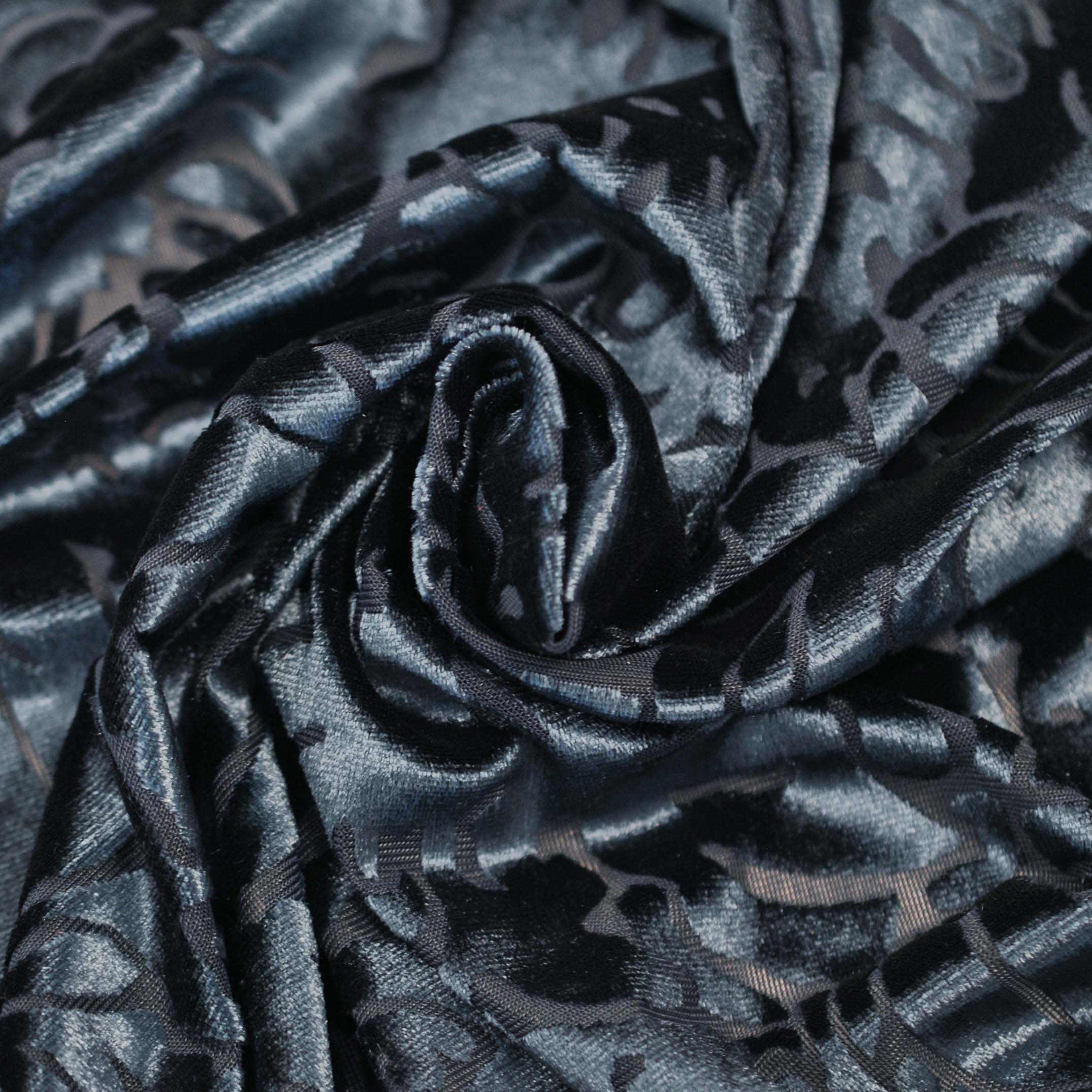 Floral Burn-Out Velour in Navy - Image 3