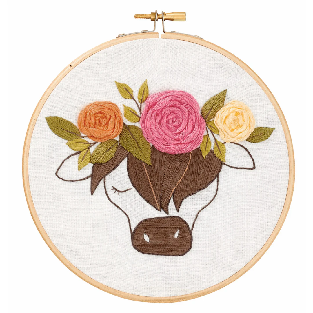 Floral Highland Cow 6" Embroidery Kit - Image 2