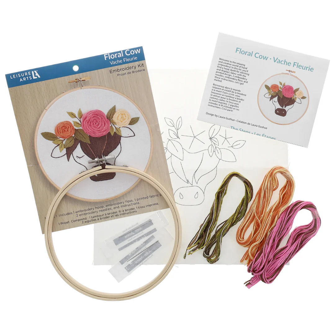 Floral Highland Cow 6" Embroidery Kit - Image 3
