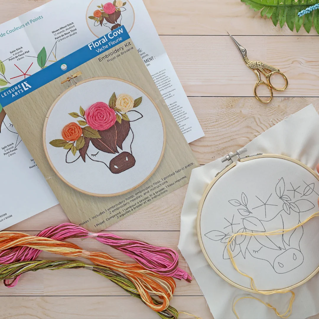 Floral Highland Cow 6" Embroidery Kit - Image 4