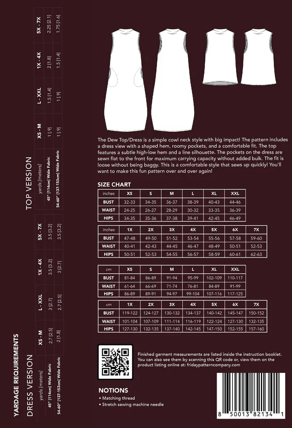 Friday Pattern Company Dew Top and Dress Pattern XS - 7X - Image 4