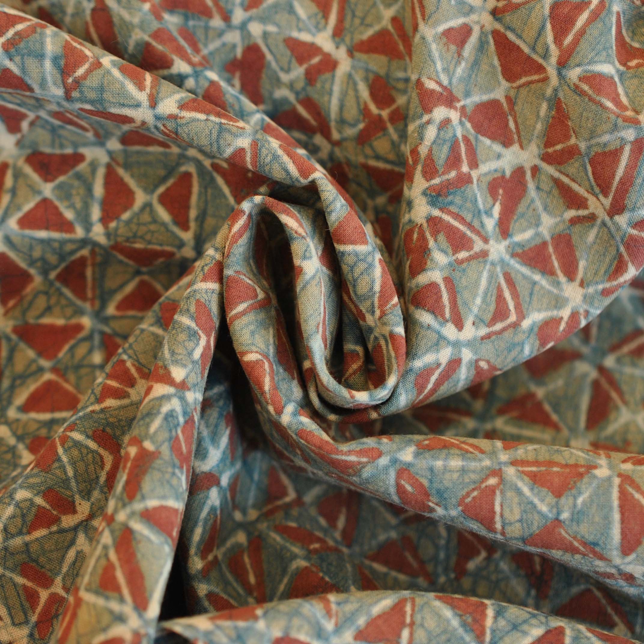 Holistic Needlecraft Kantha Wax Resist Dye Geometric Block Print in Orange and Khaki - Image 3