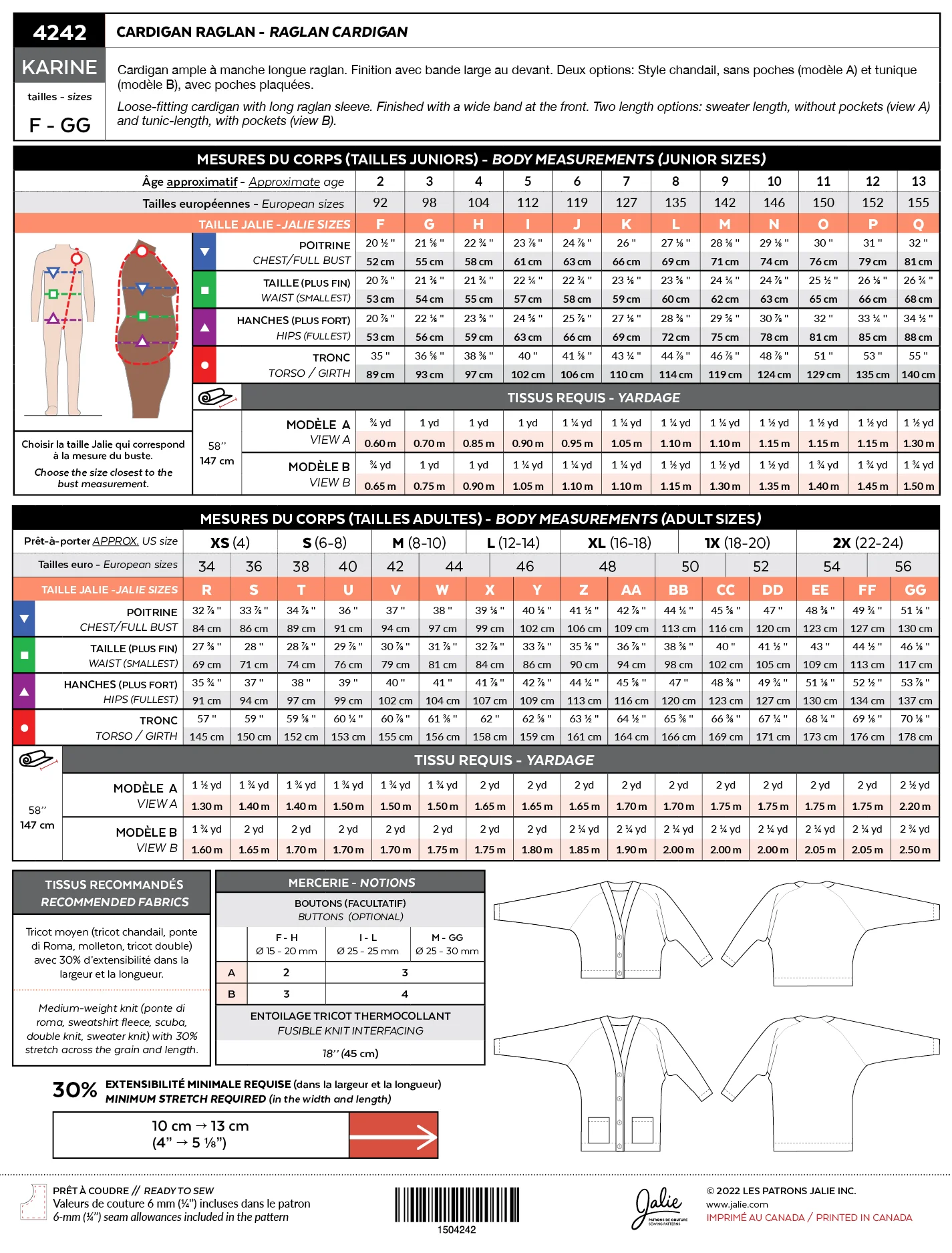 Jalie 4242 - Karine Raglan Cardigan 2yrs-2XL - Image 6