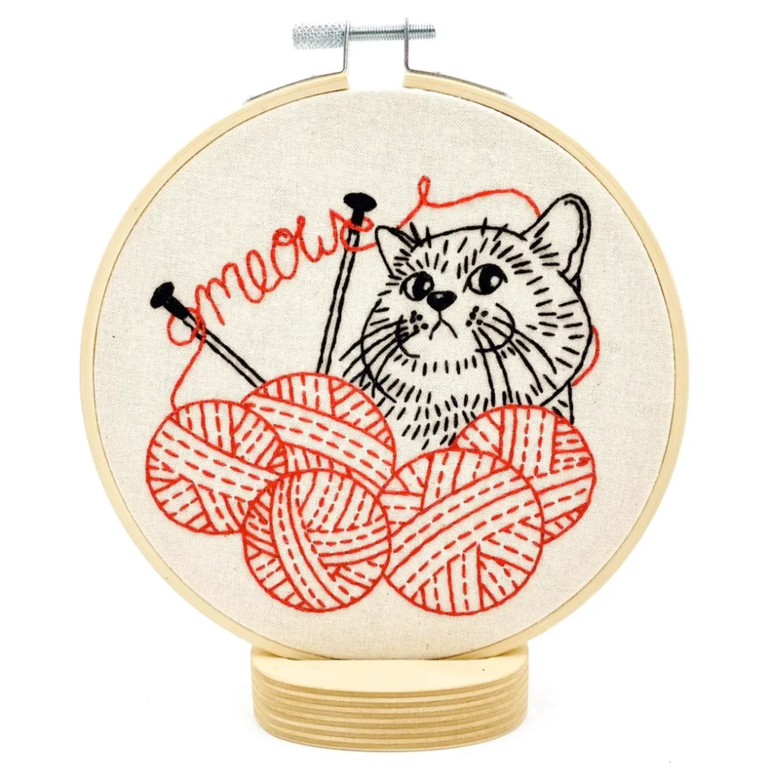 Kitten with Knitting Embroidery Kit