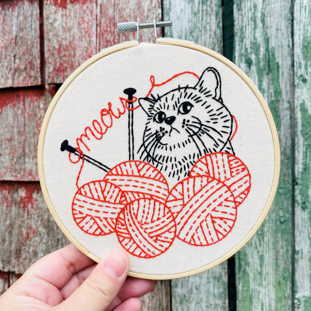 Kitten with Knitting Embroidery Kit - Image 2
