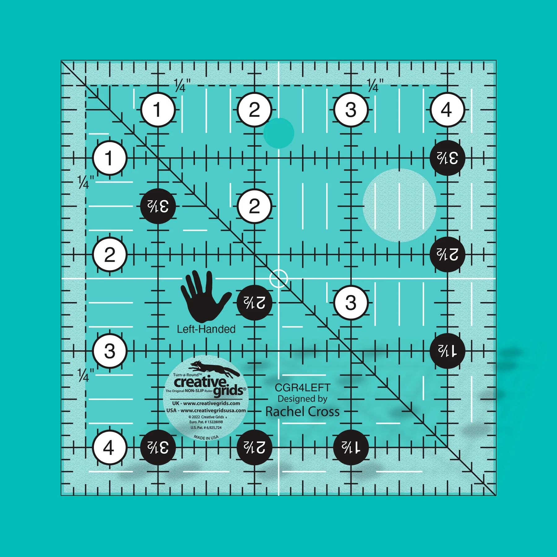 Creative Grids Left Handed Square Quilt Ruler 4.5in - Image 2