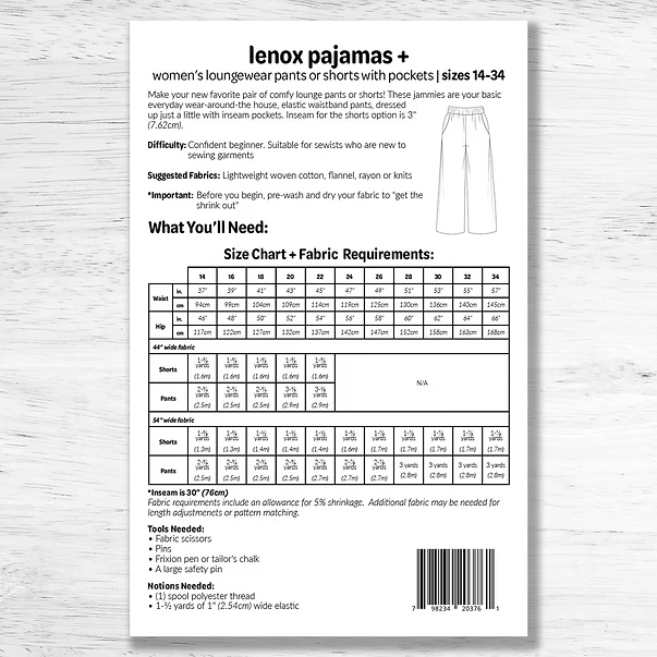Lenox Pyjama Pants Pattern Size 14-34 - Image 7