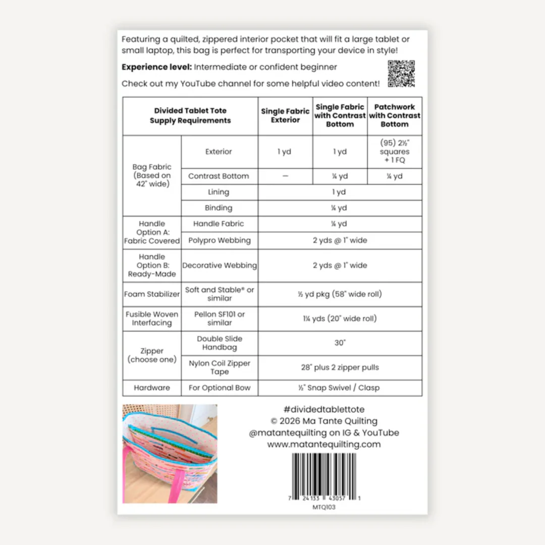 Ma Tante Quilts Divided Tablet Tote Pattern - Image 3