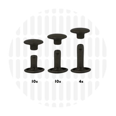 Matte Black Double Cap Rivets 3 Sizes - 24 per pack
