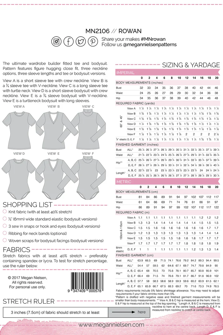 Megan Nielsen Rowan Bodysuit and Tee Pattern 0-20 - Image 2