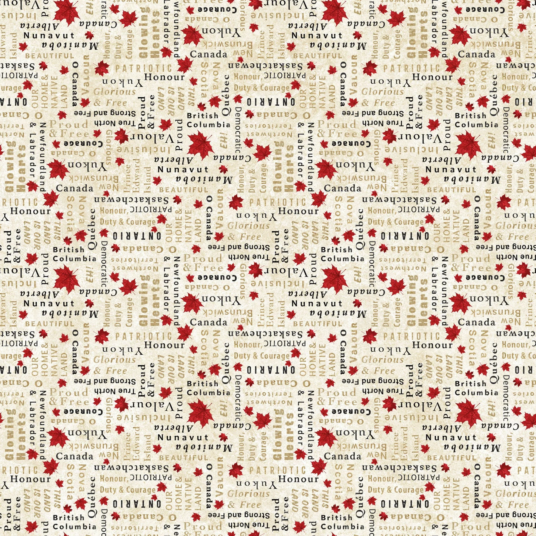 Northcott Oh Canada 14 - Stonehenge - Words in Beige and Red