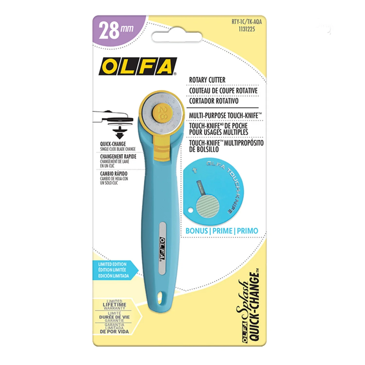 OLFA Quick Change Rotary Cutter 28mm in Aqua with Bonus Touch Knife