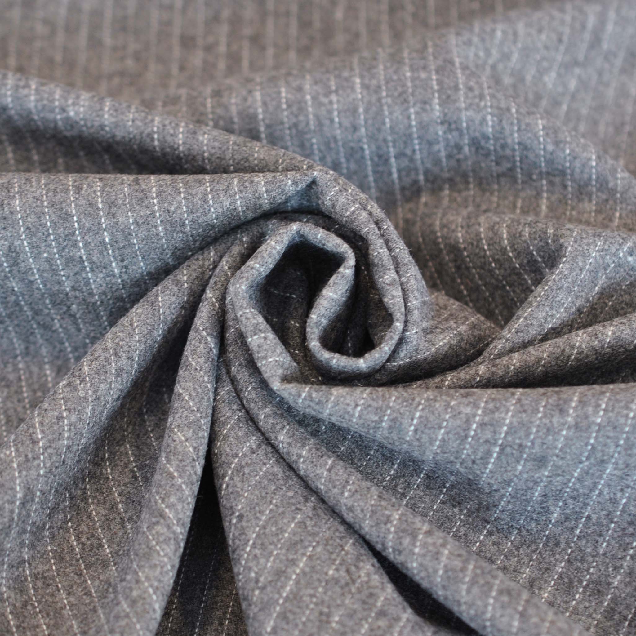 Pinstripe Wool Blend Suiting in Grey - Image 3