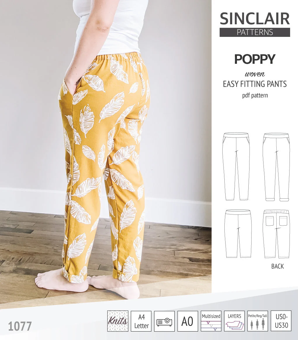 Sinclair Patterns Poppy Pants - XXS-4XL - PDF Pattern