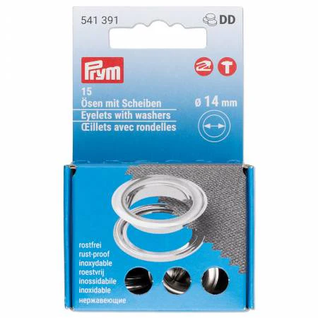 Prym Eyelets With Washers 14mm Silver - 15pc