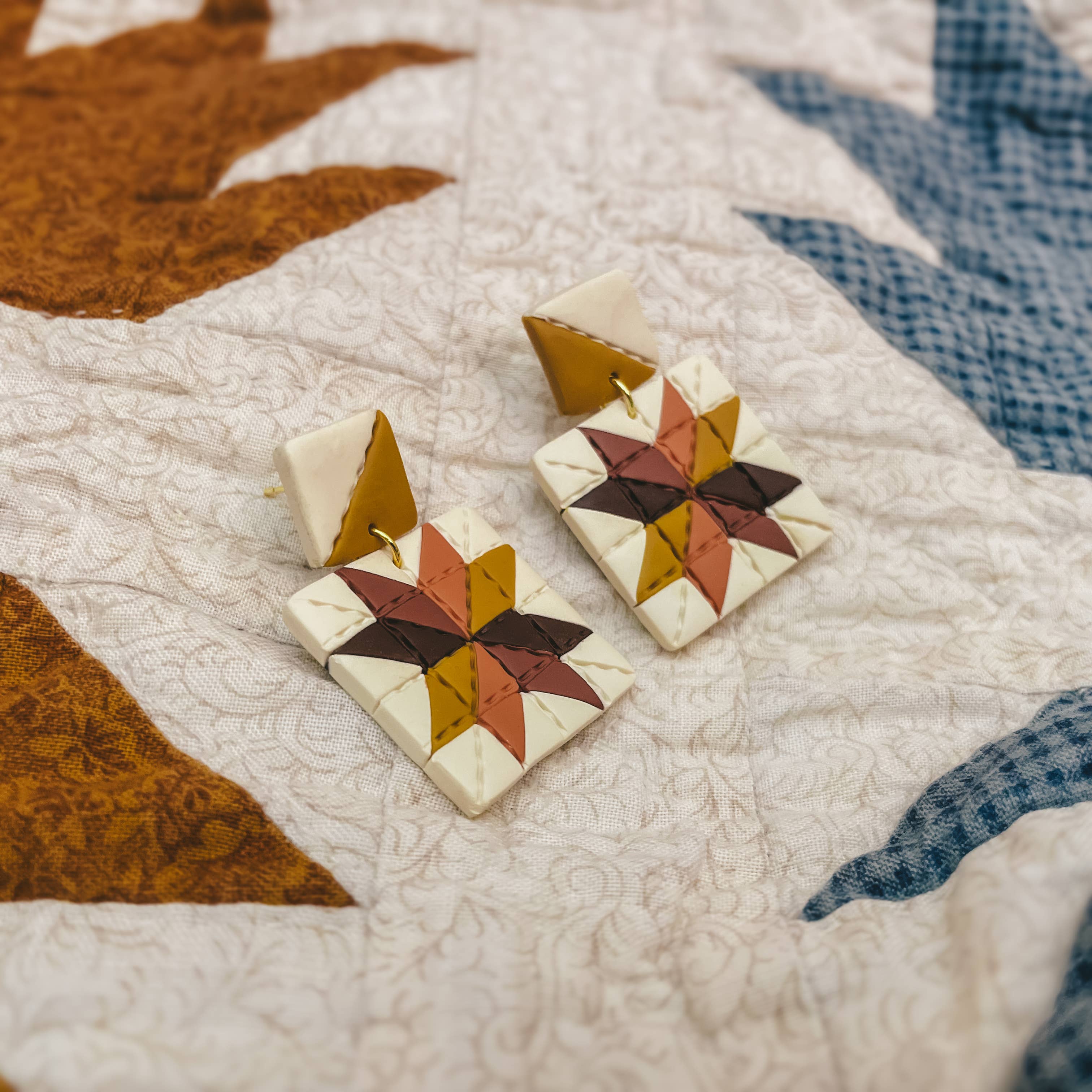 Quilted Style Stud Dangle Earrings - Image 3