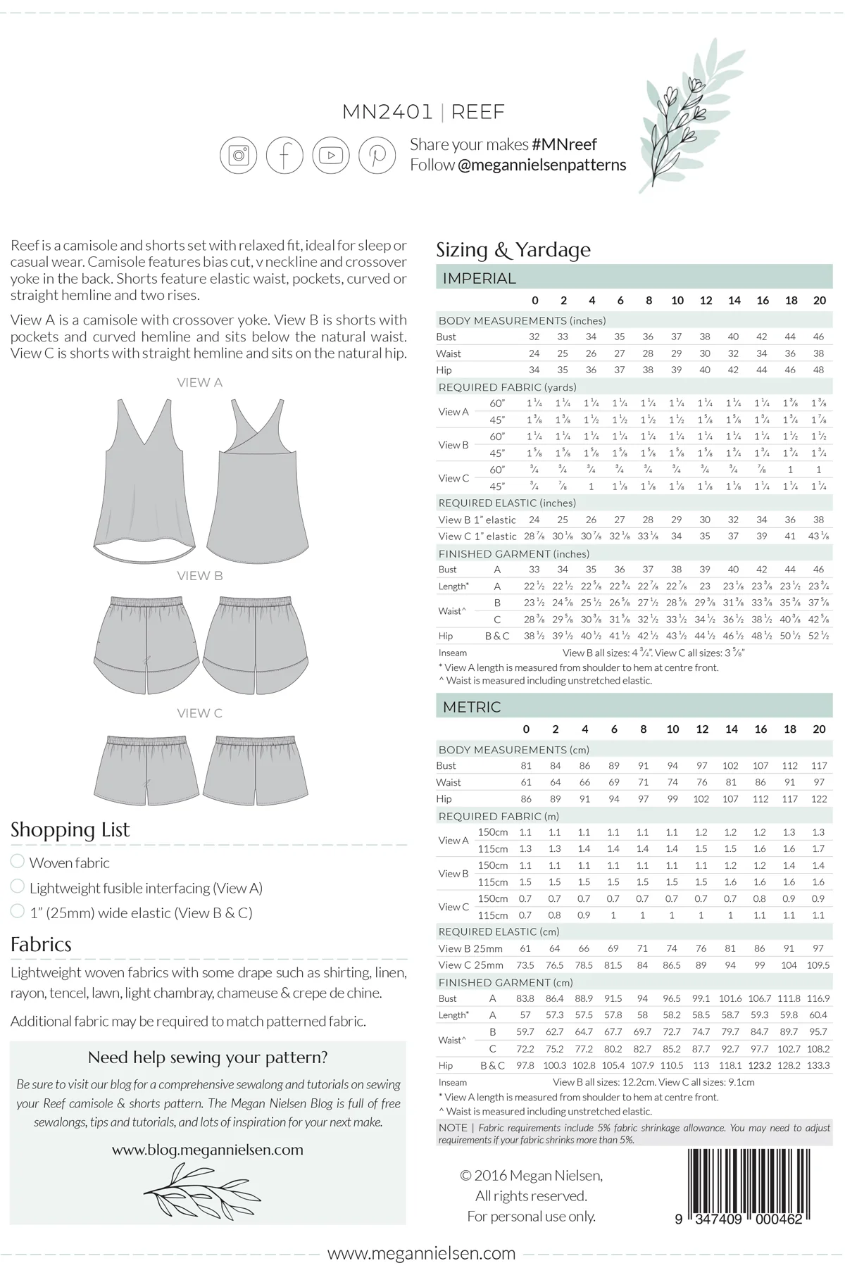Megan Nielsen Reef Camisole & Shorts 0-20 - Image 17