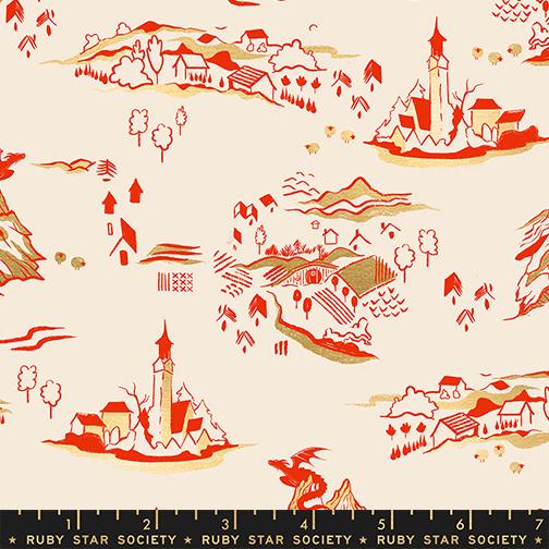 Ruby Star Fire Glow Mountain Town in Metallic Dark Ruby
